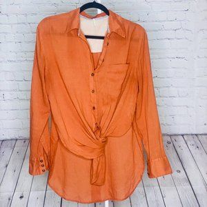 Free People Sheer Button Down Burnt Orange Top